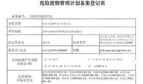 危险废物管理计划备案登记表